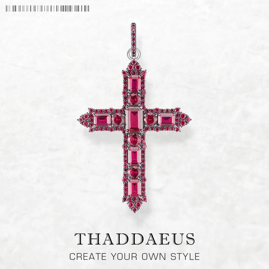 Pendant Rose Color Stone Cross Brand Fashion Trendy Jewelry Europe 925 Sterling Silver Gift For Woman