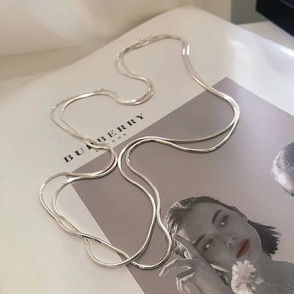 New 925 Sterling Silver Simple Style Long Necklace Personalized Charm Woman Simple Style Choker Birthday Gift Exquisite Jewelry