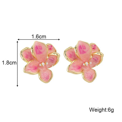 Pink Floral Women's Small Earrings Sweet Flower Petals Korean Fashion Ear Jewelry Irregular Mini Plant Element Ear Studs