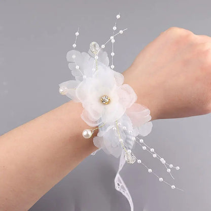 2024 Bridal Wrist Corsage Silk Rose Wedding Hand Flower Wristband Bracelet For Bridesmaid Girls Jewelry Party Marriage Accessory