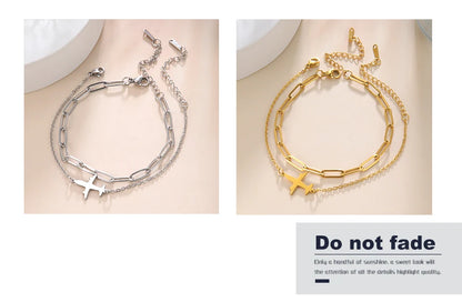 Kkjoy Stainless Steel Bohemia Gold Color Aircraft Anklets Two Layer Foot Legs Anklet Luxury Foot Chain Jewelry Accessories Gifts