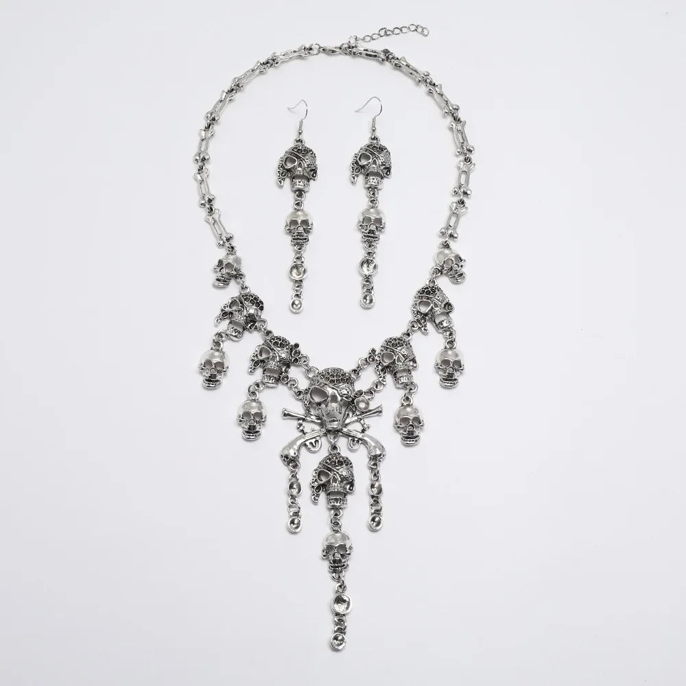 Halloween Jewelry Sets Vintage Goth Punk Pirate Skeleton Skull Statement Necklace And Earrings For Men Women Party Accessories