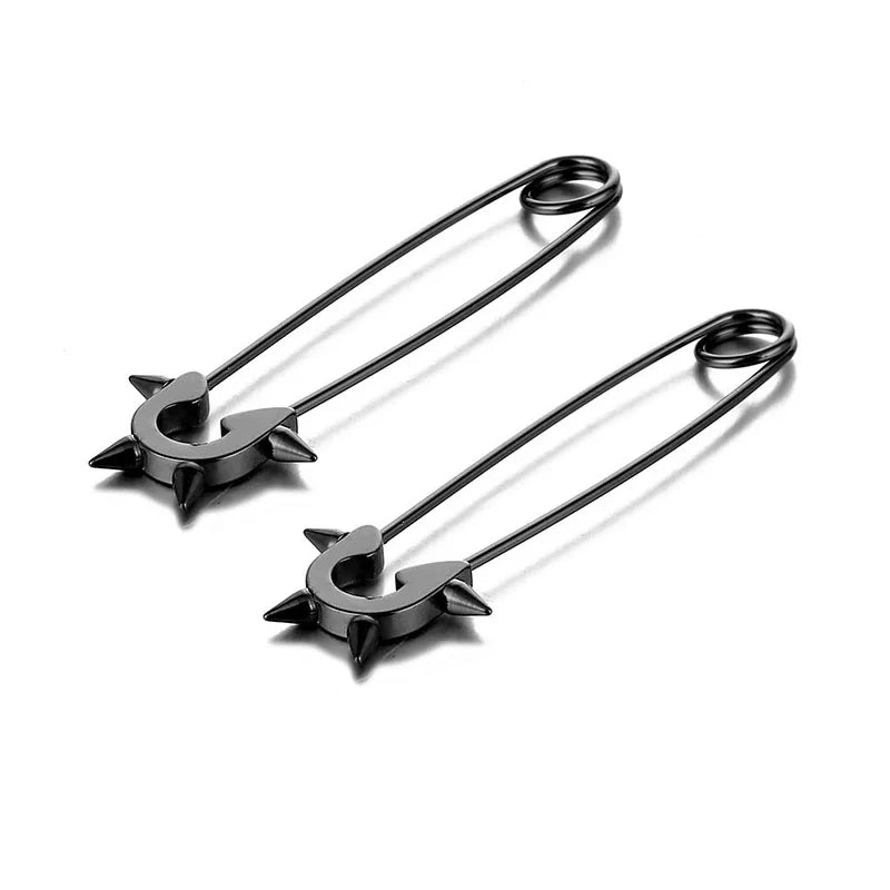 2Pcs/1Pair Funny Stainless Steel Pin Spikes Earrings for Women Man Paperclip Safety Steel Stud Punk Earrings Gothic Jewelry