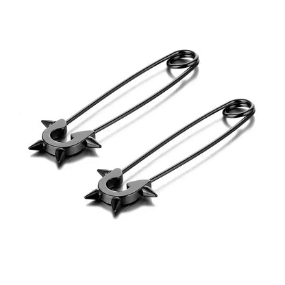 2Pcs/1Pair Funny Stainless Steel Pin Spikes Earrings for Women Man Paperclip Safety Steel Stud Punk Earrings Gothic Jewelry