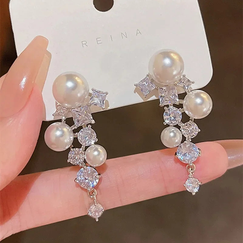 Elegant Lady's Pearl Pendant Earrings Korean Fashion Jewelry Party Student Girl's Simple Accessories Wedding Earrings For Woman