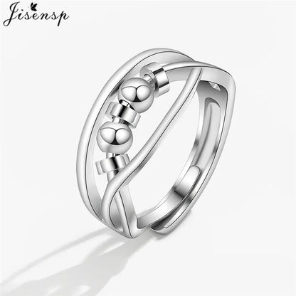 Simple Metal Beads Fidget Rotating Rings for Women Men Rotate Freely Anti Stress Anxiety Ring Spiral Round Ball Rotate Jewlery