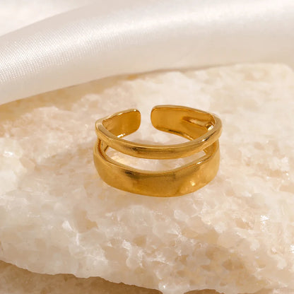 Stainless Steel Irregular Geometric Open Rings for Women Gold Color Texture Couple Wedding Ring Trendy Elegant Aesthetic Jewelry