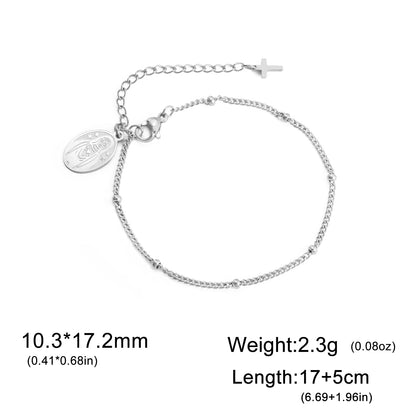 Stainless Steel Beaded Cross Virgin Mary Pendant Bracelet Fashion Jewelry Bracelet Gift for Woman