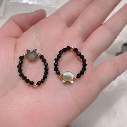New Natural Moonstone Obsidian Rings Beads Minimalist Fidget Ring Cute Black White Cat Ring Women Men Party Accessories Jewelry