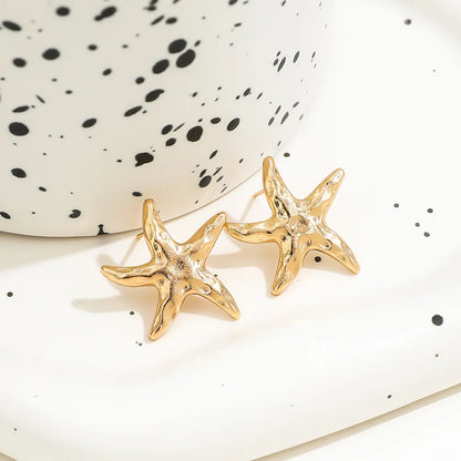 LATS Punk Metal Starfish Stud Earrings for Women Fashion Gold Color Star Geometric Temperament Earrings Summer Jewelry Gift