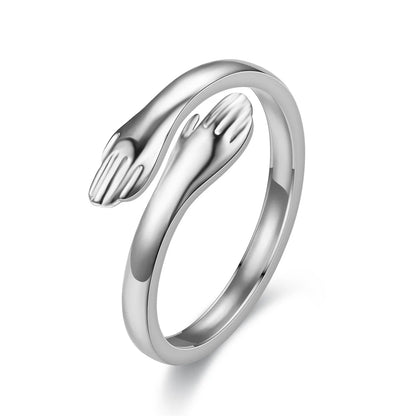 Round Gold Color Warmly Embraced Love Hug Open Rings For Women Cute Creative Hands  Adjustable Jewelry