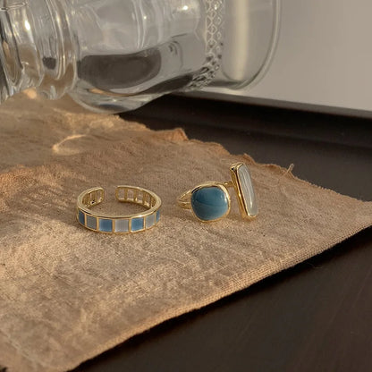Shell Opal Stone Cuff Rings For Women Girl 2024 New Trend Fashion Personalized Vintage Jewelry Ladies Gifts Party anillos mujer