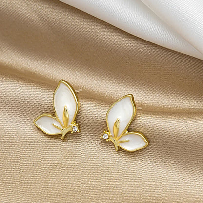 New Fashion Enamel Butterfly Stud Earrings Women Personality Beautiful Golden Rimmed Crystal Butterflies Earrings Jewelry Gift