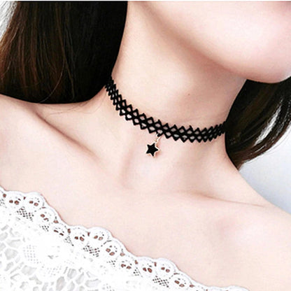 Black Velvet Choker Necklace For Women Vintage Black Star Sexy Lace Necklaces with Pendants Gothic Girl Gifts Neck Jewelry