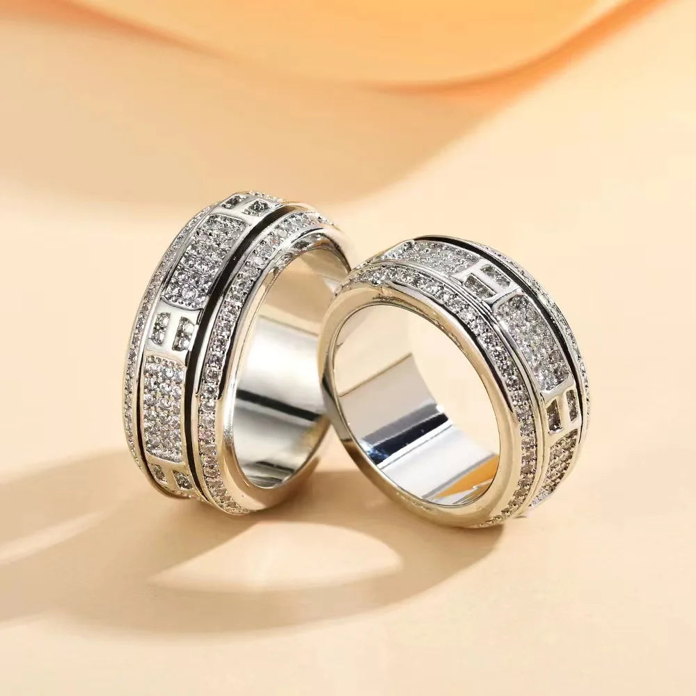 Zirconia rotating rings for men and women, a lucky and romantic gift for couples
