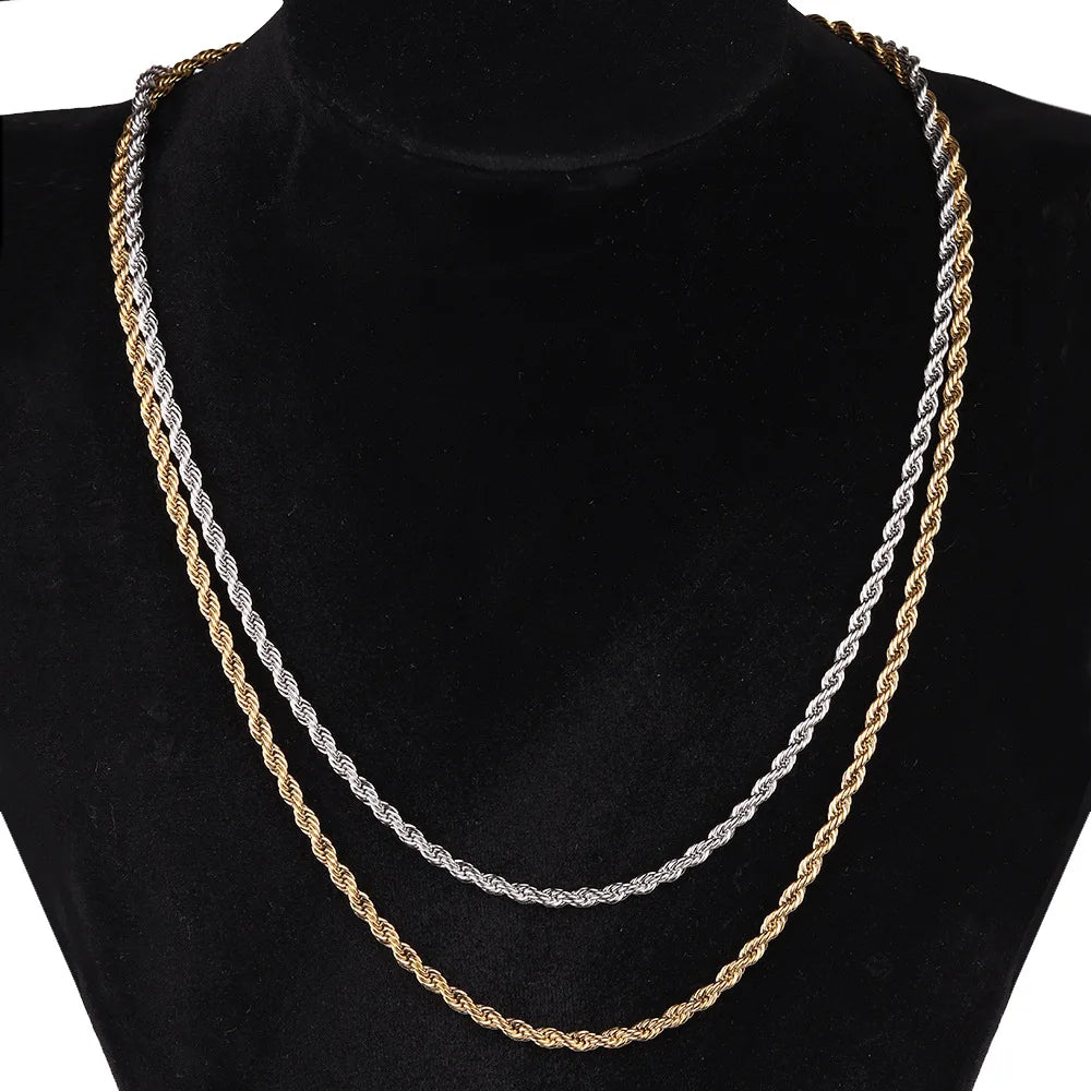 Men Stainless Steel Twist Chain Necklace Hip Hop Party Jewelry Fashion Accessories Gifts