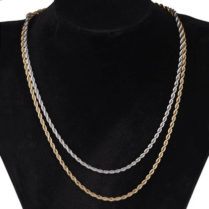 Men Stainless Steel Twist Chain Necklace Hip Hop Party Jewelry Fashion Accessories Gifts