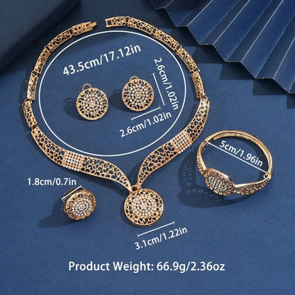 Retro Jewelry Sets Shiny Hollow Design Necklaces Bracelets Ring Sets Golden High Quality Women Necklace Set Wedding Engagement
