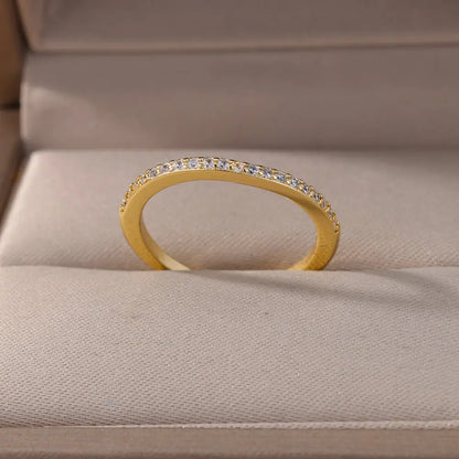 Mini Zircon Green Rings For Women Stainless Steel Gold Color Adjustable Finger Ring Engagement Wedding Christmas Jewelry Gift