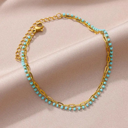 Anklets for Women Stainless Steel Stone Beaded Chain Anklet Summer Beach Accessories Boho Leg Bracelets Jewelry Tobilleras Mujer