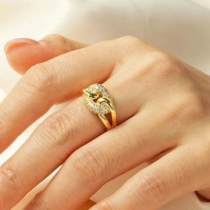 Rrjzz AAAAA CZ Simulated Diamond Unique Ring Luxury 14k Gold Plated Twist Band Design Rings for Women Men Fine Jewelry Gifts