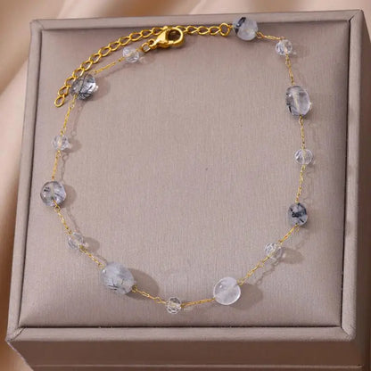 Anklets for Women Stainless Steel Stone Beaded Chain Anklet Summer Beach Accessories Boho Leg Bracelets Jewelry Tobilleras Mujer