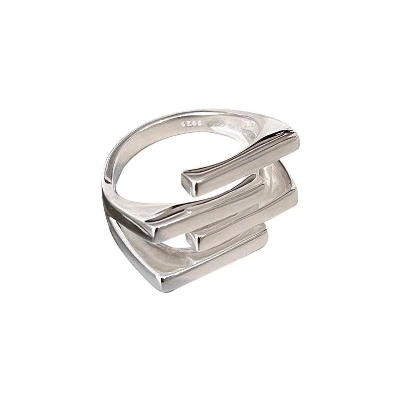 BF CLUB 925 Sterling Rings for Women Simple Geometric Handmade Irregular Retro Ring Gold Zircon Allergy For Birthday Gift