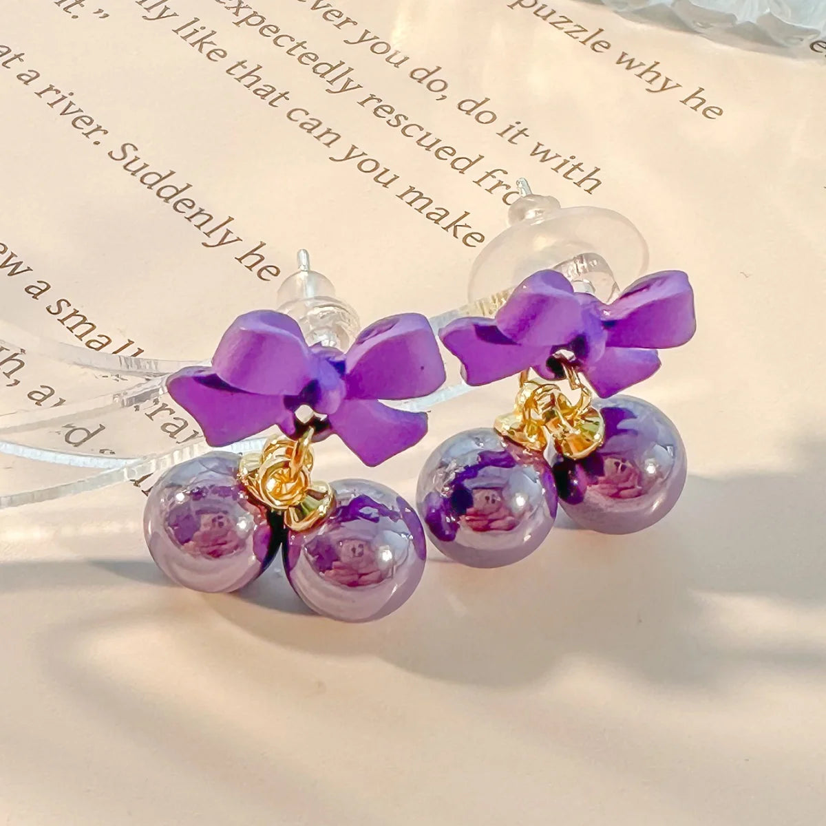 Super Sweet Pink Bow Earrings S925 Silver Needle Sweet Girl Heart Candy Bead Earrings Summer Fresh Earrings