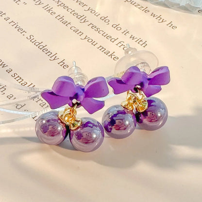 Super Sweet Pink Bow Earrings S925 Silver Needle Sweet Girl Heart Candy Bead Earrings Summer Fresh Earrings