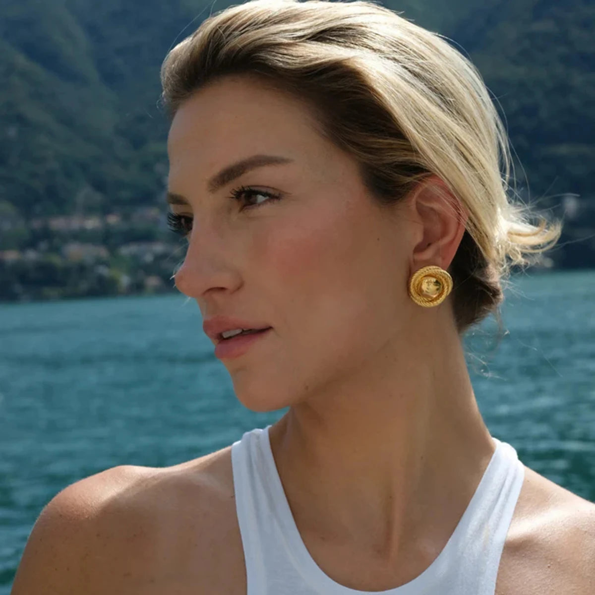 Uworld Fashion Trendy Stainless Steel Gold Color Textured Earrings Prevent Allergy 18K Gold PVD Plated Versatile Daily Jewelry