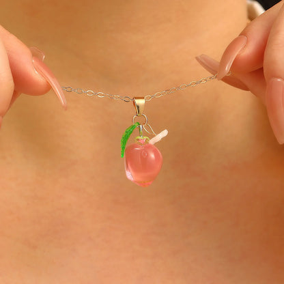 LATS Cute Sweet Strawberry Necklace for Women Fashion Versatile Peach Clavicle Chain 2025 Spring Summer New Fruit Accessories