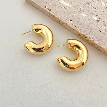 Irregular C Stud Earrings for Women Gold/Silver Color Water Ripple Pattern Glossy Geometric Metal Ear Accessories Party Gift
