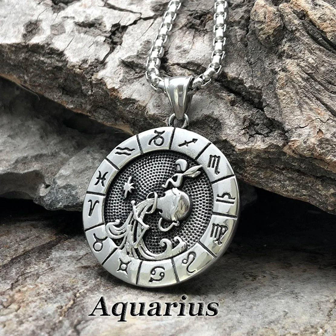 12 Constellation Zodian Signs Pendants Unique Design Horoscope Two-Sided Pendant Necklace for Men Women Jewelry Birthday Gifts
