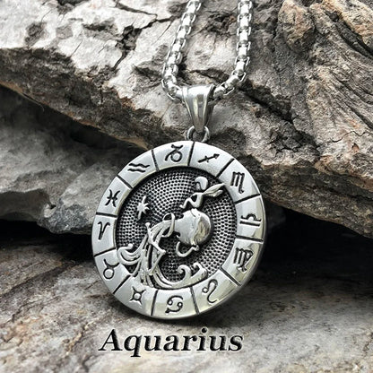12 Constellation Zodian Signs Pendants Unique Design Horoscope Two-Sided Pendant Necklace for Men Women Jewelry Birthday Gifts