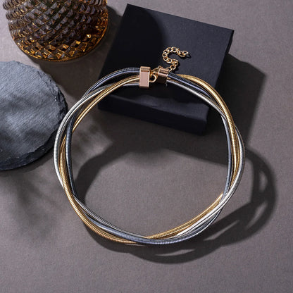 European and American exaggerated necklace personality snake bone multi-layer three line winding loop buckle punk metal necklace