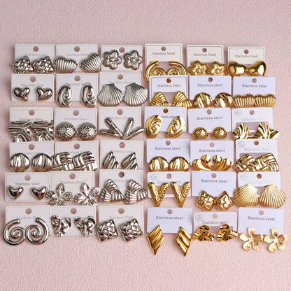 10Pairs/Lot Elegant Simple Stainless Steel Women Earrings Geometric Heart Mixed Style Jewelry Gift Giving Wedding Travel