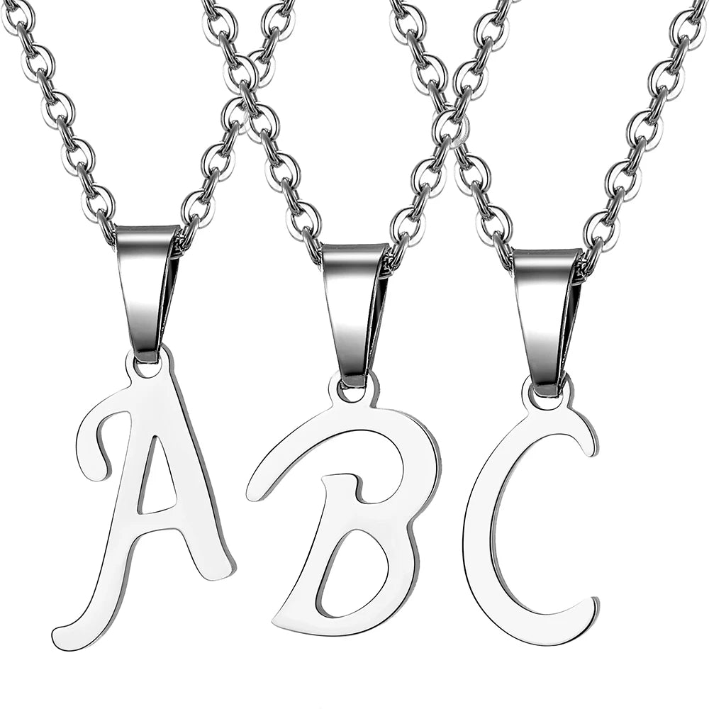 Stainless Steel English Alphabet 26 A-Z Letter Necklace Pendant Women Men Capital Initial Name Necklace Birthday Gift