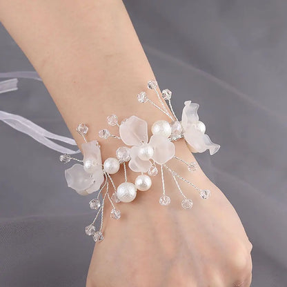 2024 Bridal Wrist Corsage Silk Rose Wedding Hand Flower Wristband Bracelet For Bridesmaid Girls Jewelry Party Marriage Accessory