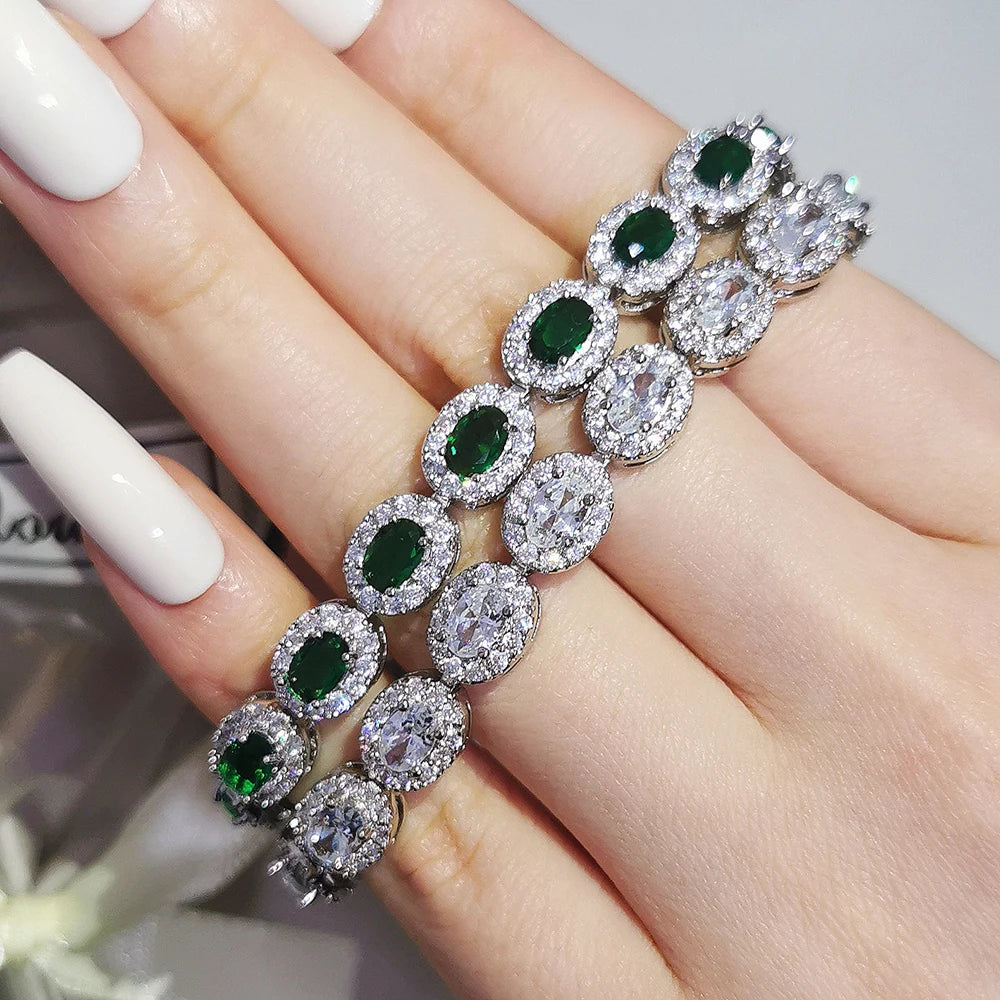 2024 New Luxury Blue Red Green Black Color Bracelet Bangle for Women Anniversary Gift Jewelry Wholesale S6923
