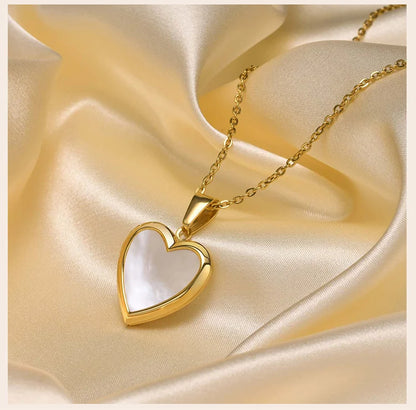 Shell Heart Locket Necklace for Women,  Mother Of Pearl Love Shape Pendant, Elegant Stainless Steel Jewelry