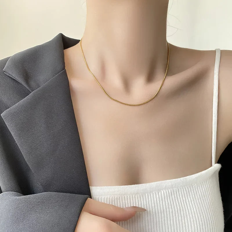 LATS New Stainless Steel Shiny Polish Snake Chain Choker Necklace for Women Men Fashion Jewelry