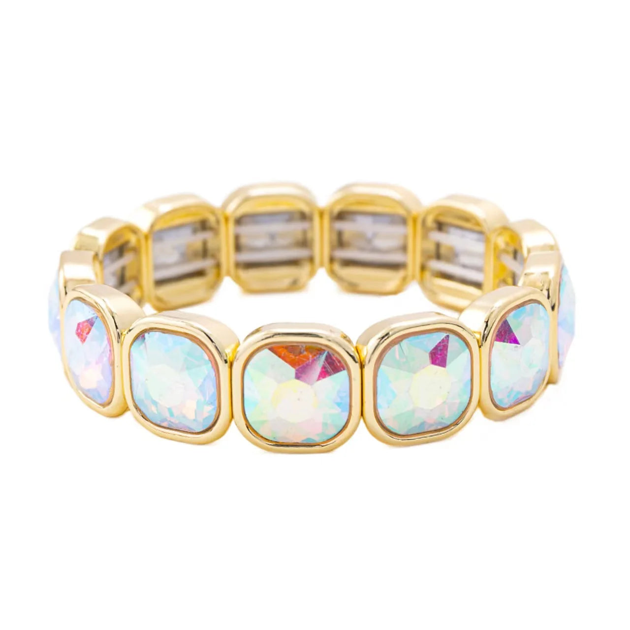 Boho Style Fashionable Light Luxury Square Beaded Inlaid Crystal Elastic Rope Bracelet Women's Jewelry