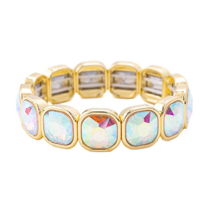 Boho Style Fashionable Light Luxury Square Beaded Inlaid Crystal Elastic Rope Bracelet Women's Jewelry