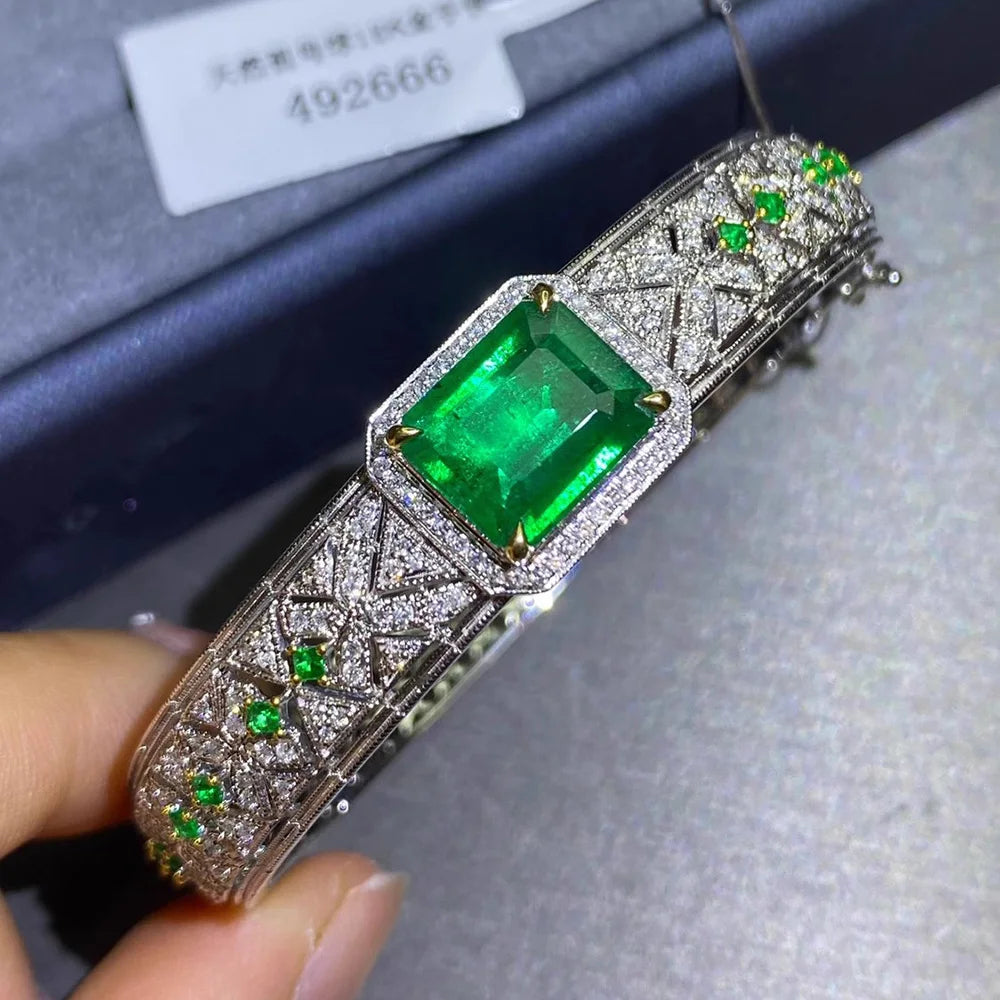 Luxury Silver Color Emerald Bracelet for Women Female Micro Inlaid Zircon Dual Color Bangle Cuff Wedding Party Jewelry Gift