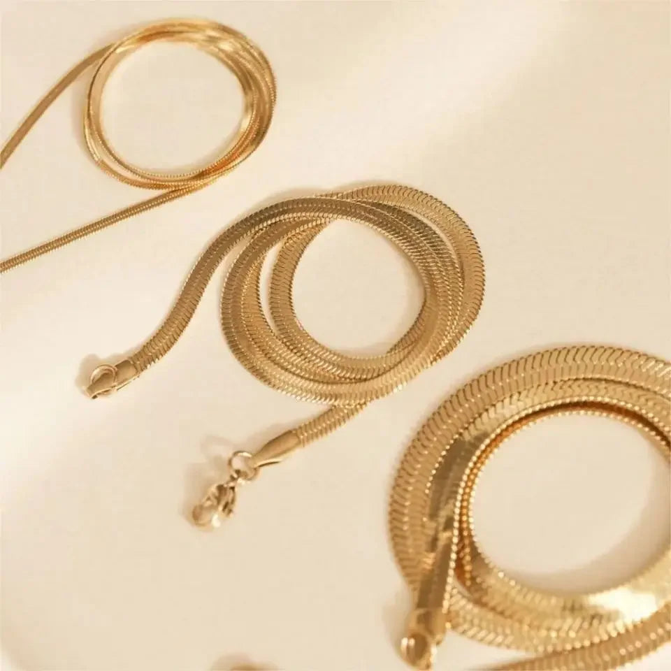 Hot Fashion Unisex Snake Chain Women Necklace Choker Stainless Steel Herringbone Gold Color Chain Necklace For Women Jewelry