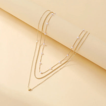 LATS Multilayer Pearl Cross Love Heart Pendant Necklaces for Women Gold Color Fashion Collarbone Neck Chain 2024 Trend Jewelry