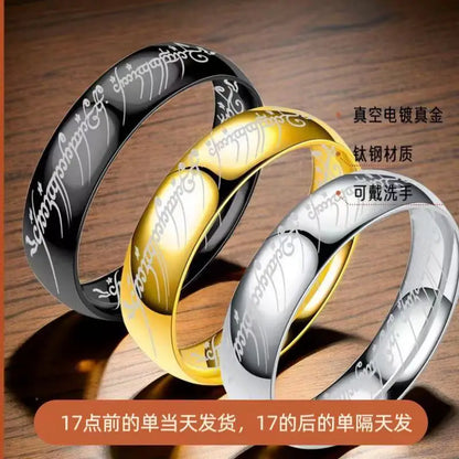 Rings of Power 3D Carved Engraving the Ring for Men Gold Plated Stainless Steel Master Ring Jewelry Gifts Width 6MM