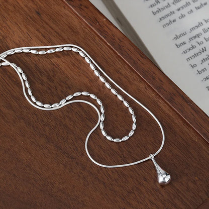 LATS Silver Color Simple Design Long Drop Pendant Necklace for Women Double-layered Clavicle Chain Fashion Jewelry Gifts