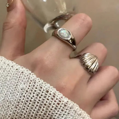 Shell Opal Stone Cuff Rings For Women Girl 2024 New Trend Fashion Personalized Vintage Jewelry Ladies Gifts Party anillos mujer