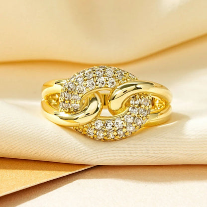 Rrjzz AAAAA CZ Simulated Diamond Unique Ring Luxury 14k Gold Plated Twist Band Design Rings for Women Men Fine Jewelry Gifts
